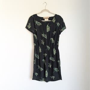 MOMONI Black Floral Print Silk Blend Short Sleeve Short Mini Dress, size S